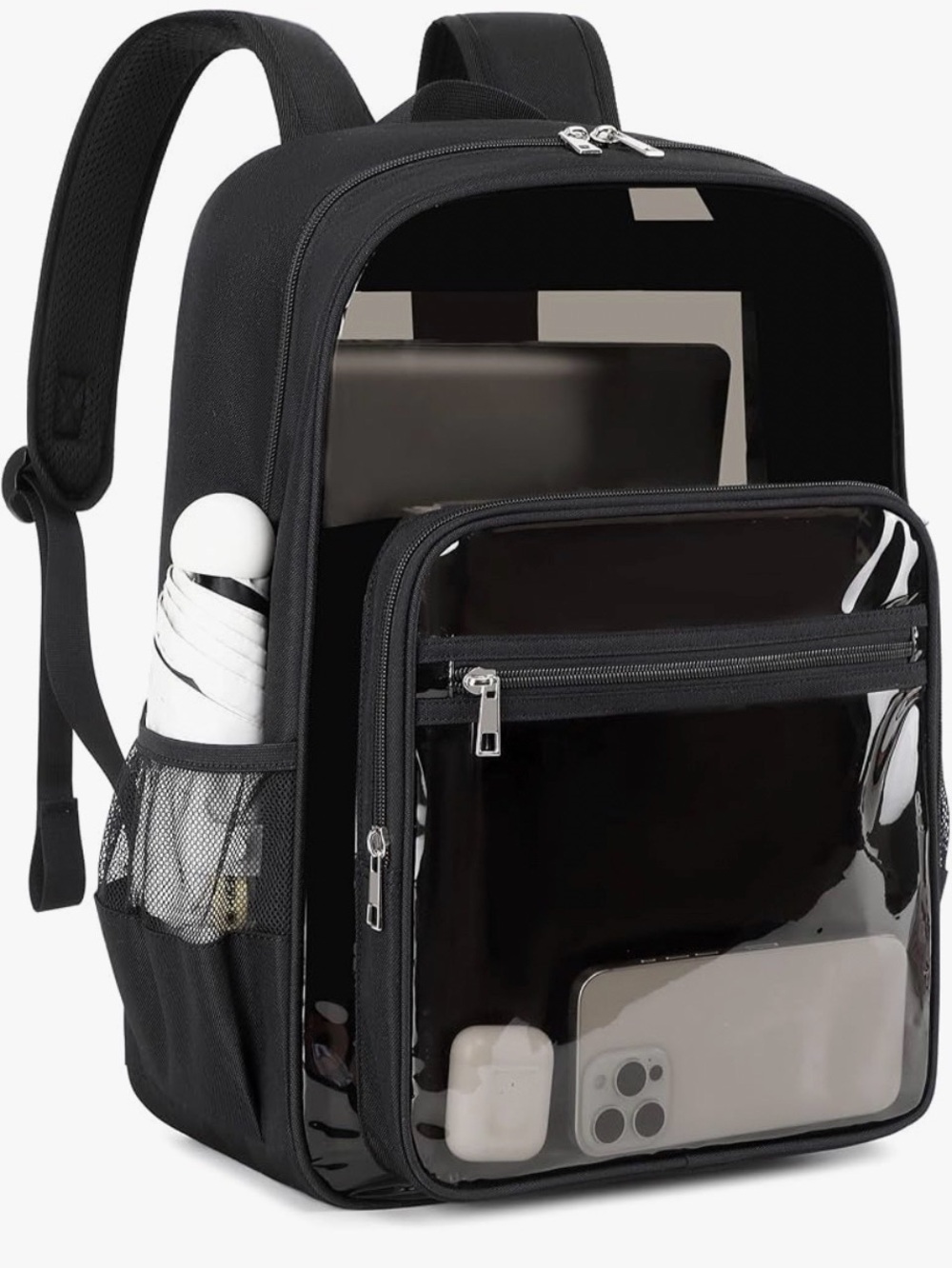 Clear Front Black Backpack with Front Pocket